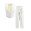 Shop Bluzat Women's White Suit With Vest And Cropped Trousers