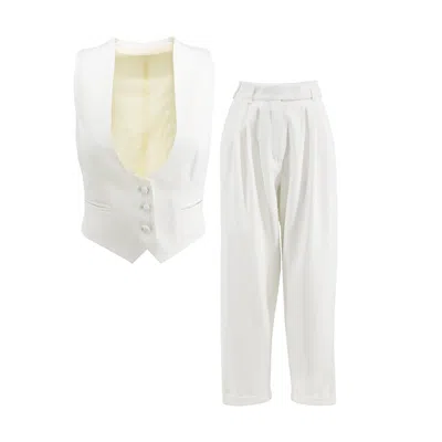 Bluzat Women's White Suit With Vest And Cropped Trousers