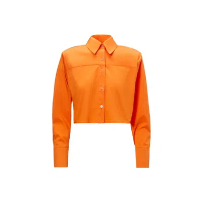 Bluzat Women's Yellow / Orange Bright Orange Cropped Poplin Shirt With Oversized Shoulders In Yellow/orange