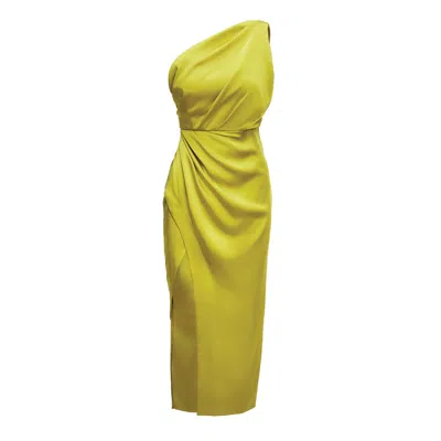 Bluzat Women's Yellow / Orange Lime Midi Dress With Slit In Yellow/orange