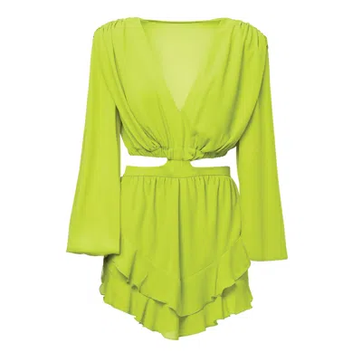 Bluzat Women's Yellow / Orange Lime Mini Jumpsuit With Cut-out In Yellow/orange