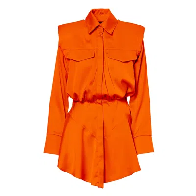 Bluzat Women's Yellow / Orange Neon Orange Dress With Oversized Shoulders In Yellow/orange
