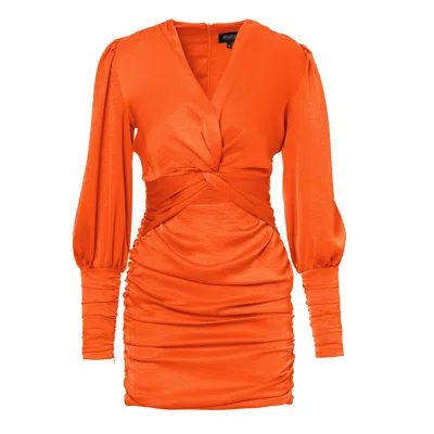 Bluzat Women's Yellow / Orange Neon Orange Mini Dress With Knot In Yellow/orange