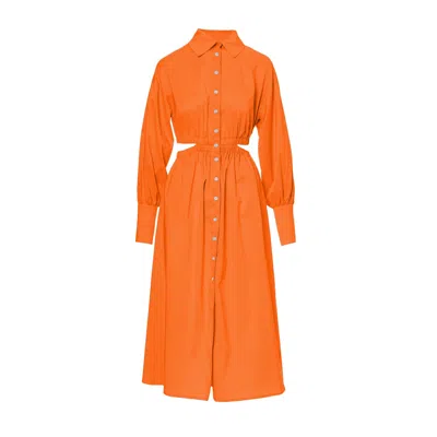 Bluzat Women's Yellow / Orange Orange Midi Shirt Dress With Waist Cut-out In Yellow/orange