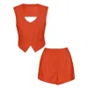 Bluzat Women's Yellow / Orange Orange Suit With Vest And Shorts In Yellow/orange