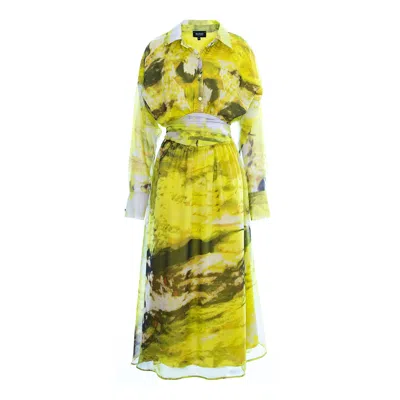 Bluzat Women's Yellow Printed Midi Dress With Corset
