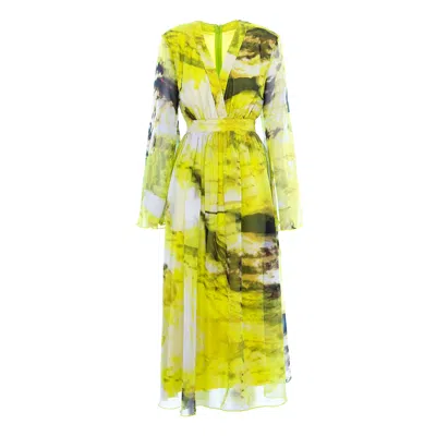 Bluzat Women's Yellow Printed Midi Dress With Flared Sleeves
