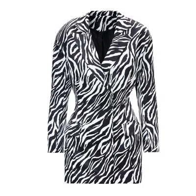 Bluzat Women's Zebra Print Blazer Dress In Black
