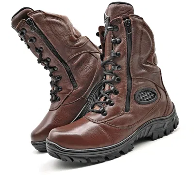 Pre-owned Bm Brasil Men's Tactical Boots Side Zipper Combat Boots Brown Leather Outdoor Military