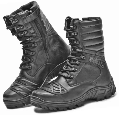 Pre-owned Bm Brasil Motorcycle Boots Black Genuine Leather Tactical Combat Zipper Boots For Mens