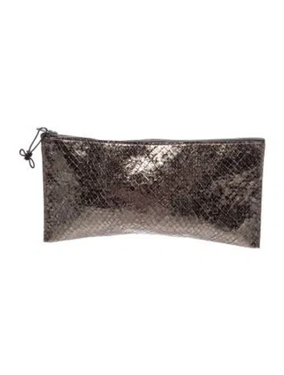 Pre-owned B.may Embossed Leather Clutch In Gray