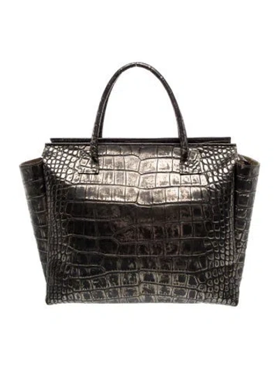 Pre-owned B.may Embossed Leather Top Handle Bag In Black