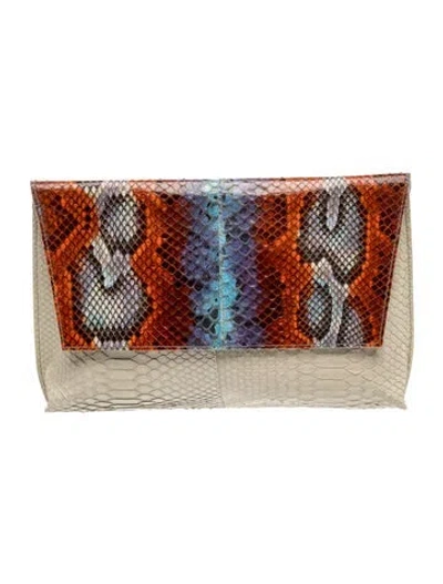 Pre-owned B.may Snakeskin Clutch In Neutral