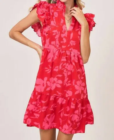 Bns Flirty & Floral Ruffle Midi Dress In Red