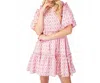 Bns Printed Puff Sleeves Mini Ruffle Dress In Pink In Pink