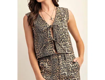 Bns Tie Front Sleeveless Vest In Leopard In Multi