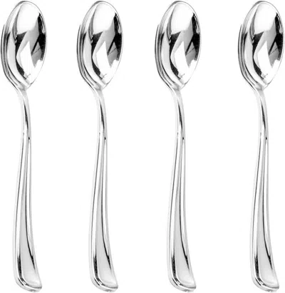 Bnxns 200pcs Silver Plastic Spoons - Heavy Duty Disposable Spoons - Dessert Spoons For Wedding & Party & N