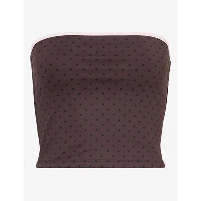 Bo+tee Womens Bandeau Polka-dot Stretch-jersey Top Choc Chip Xs