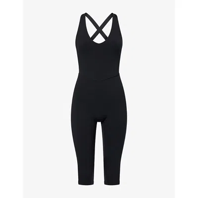 Bo+tee Womens Black Soft Active Capri Stretch-woven Jumpsuit Xs