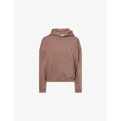 Bo+tee Womens Brown Brand-embroidery Relaxed-fit Cotton-blend Hoodie