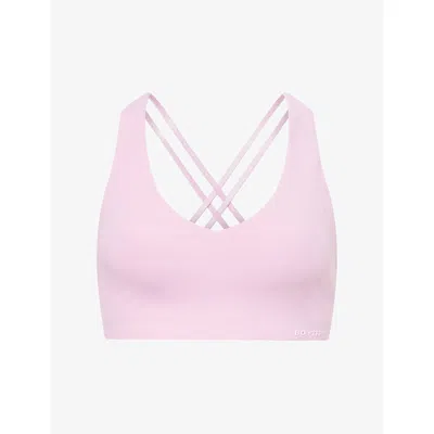 Bo+tee Womens  Embossed-logo V-neck Stretch-woven Sports Bra In Pink