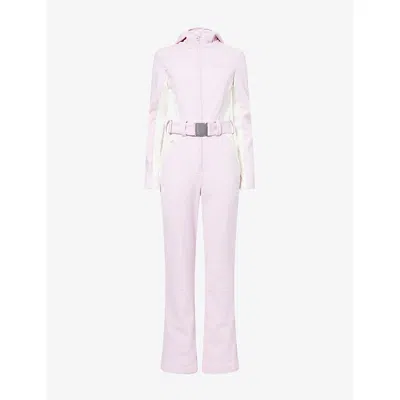 Bo+tee Womens Powder Pink Hooded Fitted Waterproof-shell Ski Suit