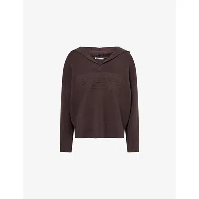 Bo+tee Womens Brown Logo-embossed Ribbed Knitted Hoody