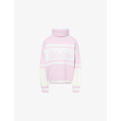 Bo+tee Womens Powder Pink Logo-print Oversized Knitted Jumper