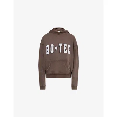 Bo+tee Womens Brown Oversized Fleece-branding Cotton-jersey Hoodie
