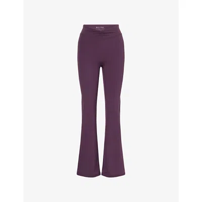 Bo+tee Womens Purple Ruched-waist Flared Stretch-woven Leggings