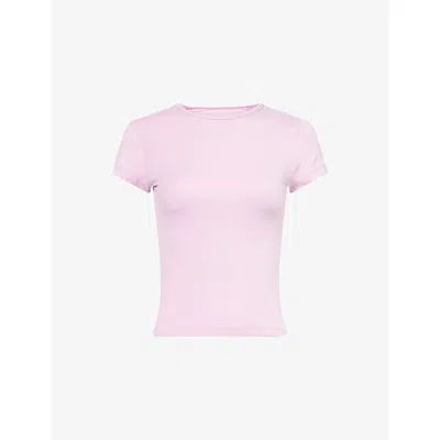 Bo+tee Womens  Slim-fit Round-neck Stretch-woven Top In Pink