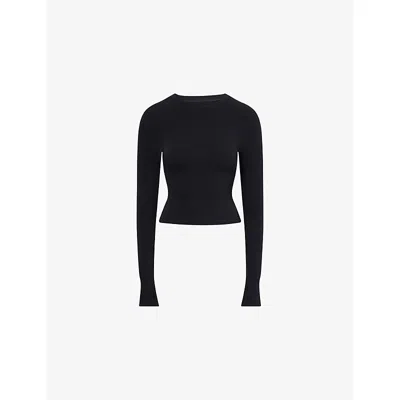 Bo+tee Womens Black Thermal Long-sleeve Stretch-rib Top