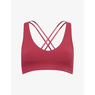 Bo+tee Womens  V-neck Cut-out Stretch-woven Sports Bra In Pink