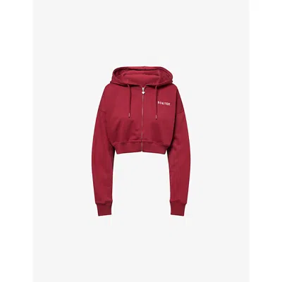 Bo+tee Womens Burgundy Valentines Zip-up Crop Cotton Hoody In Pink