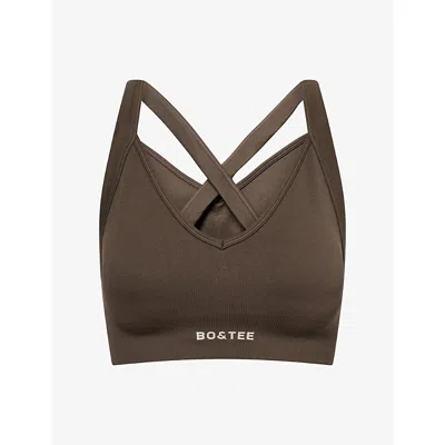 Bo+tee Womens Brown Super Sculpt Seamless Cross-back Sports Bra Xs
