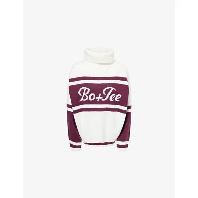 Bo+tee Womens Burgundy Logo-print Oversized Knitted Jumper In White