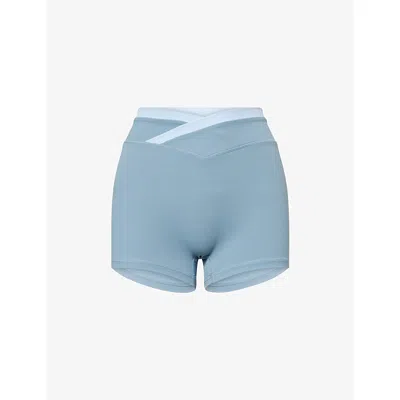 Bo+tee Womens Dusty Blue Soft Active Wrap-waist Stretch-woven Shorts