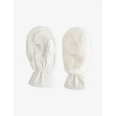 Bo+tee Womens  Ribbed Faux-fur Gloves In White