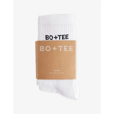 Bo+tee Womens Ivory Brand-print Pack Of Three Stretch-cotton Blend Socks In White