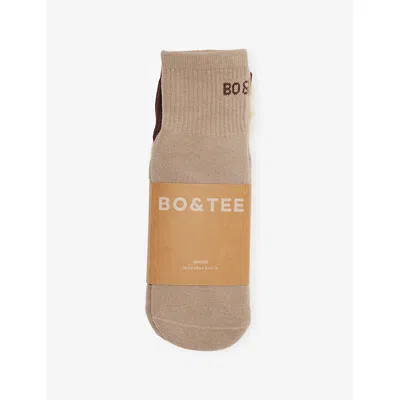 Bo+tee Womens Mocha Multi Branded Set Of Three Cotton Pilates Socks In Brown