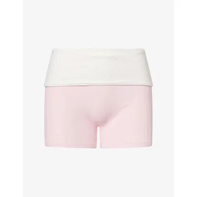 Bo+tee Womens Polka-dot Folded-waist Stretch-jersey Shorts Sorbet