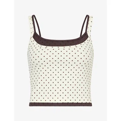 Bo+tee Womens Polka-dot Layered Stretch-jersey Top Cookie Butter