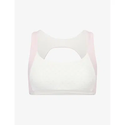 Bo+tee Womens Polka-dot Scoop-neck Stretch-jersey Sports Bra Cotton Candy