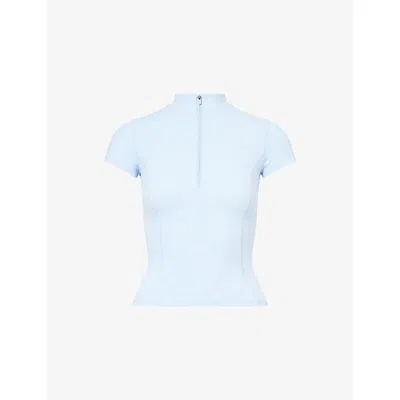 Bo+tee Womens Sky Blue Soft Active Quarter-zip Stretch-woven Top Xs