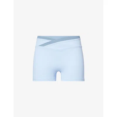 Bo+tee Womens Sky Blue Soft Active Wrap-waistband Stretch-woven Shorts