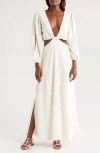 Boamar Bianca Balloon Sleeve Cutout Cover-up Maxi Dress In Off White