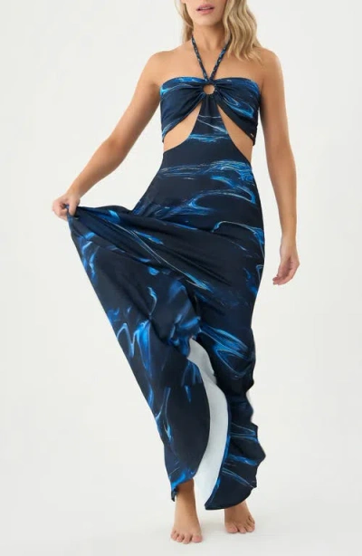 Boamar Chamberlain Halter Cover-up Maxi Dress In Blue