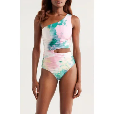 Boamar Kira Side Cutout One-shoulder One-piece Swimsuit In Pink Multi