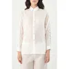 Boamar Marcia Lace Inset Semisheer Cover-up Button-up Shirt In White