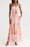 Boamar Pia Print Halter Cover-up Maxi Dress In Pink